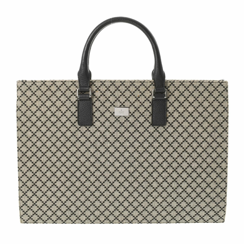 GUCCI Diamante Beige Black Canvas Calfskin Handbag